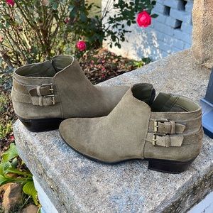 Sam Edelman Women's Brown/Green Suede Zip Up Buckle Booties Ankle Boots